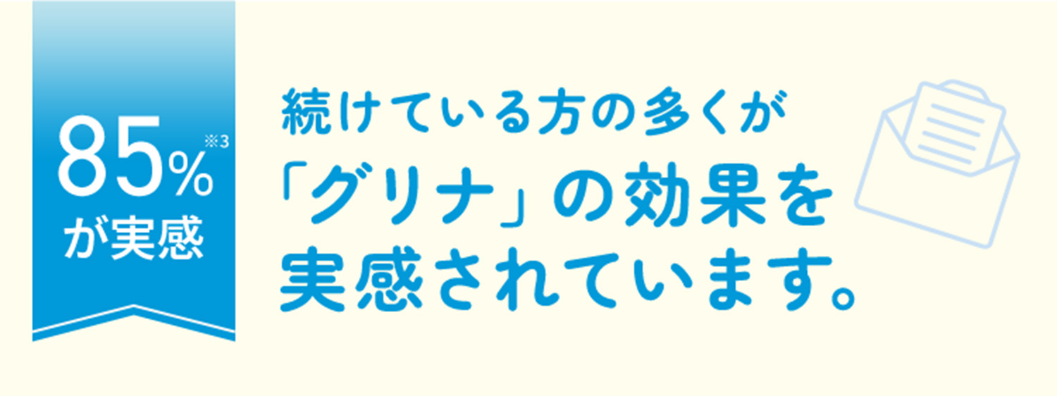 85%※3が実感 続けている方の多くが「グリナ」の効果を実感されています。