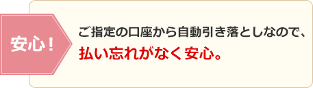 安心！ご指定の口座から自動引き落としなので、払い忘れがなく安心。